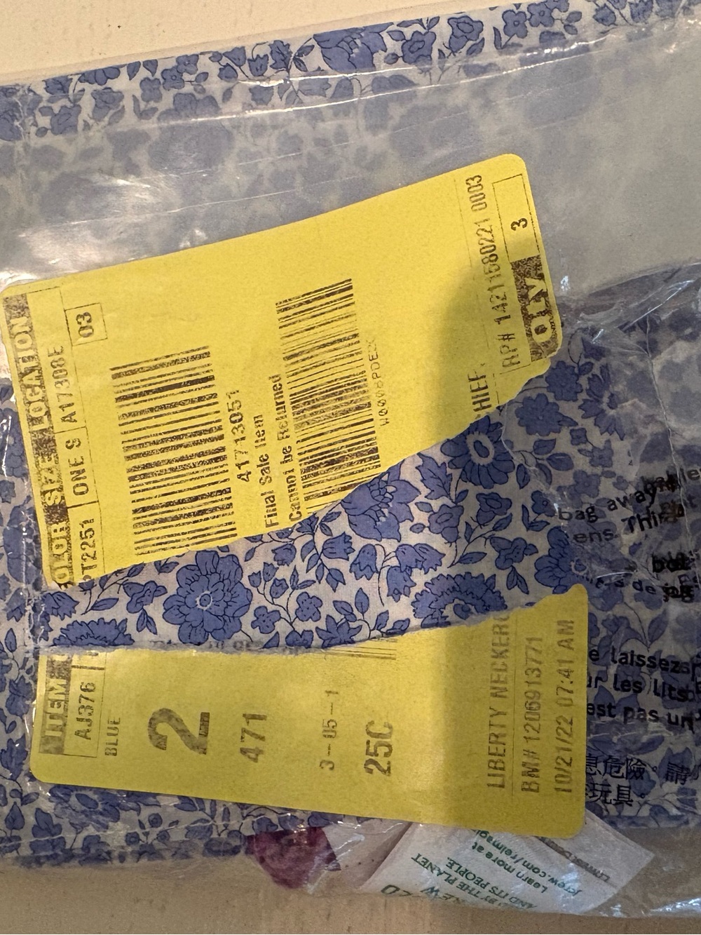 J. Crew Blue Floral Cotton Scarf/Wrap